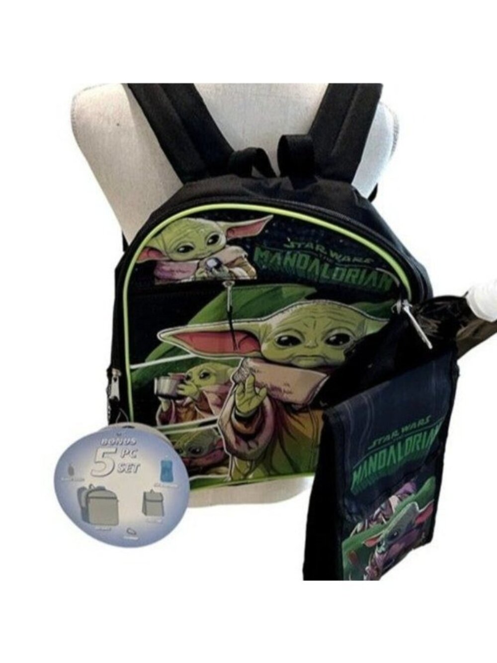Star Wars The Mandalorian Grogu 5 Piece Backpack Set NWT Insulated Snack Tote Wa